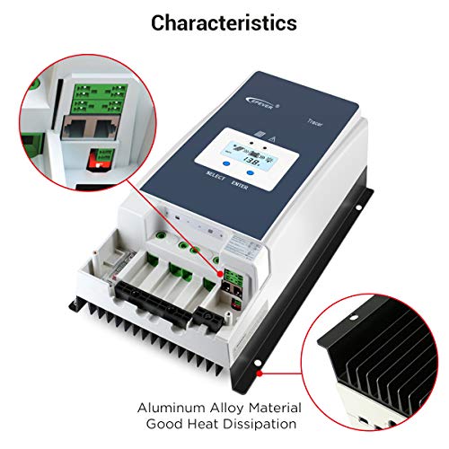 EPEVER 60A MPPT Solar Charge Controller 12V/24V/36V/48V Auto Max.PV 150V Input Negative Ground Solar Panel Charge Regulator with MT50 Remote Meter Temperature Sensor RTS & PC Communication Cable RS485