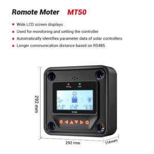 EPEVER 20A Solar Charge Controller MPPT 12V / 24V Auto Max.PV 100V Input Negative Ground Solar Panel Charge Regulator with MT50 Remote Meter Temperature Sensor RTS & PC Communication Cable RS485