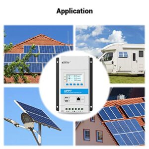 EPEVER 40A MPPT Solar Charge Controller 12V/24V Auto Solar Panel Charge Regulator with LED&LCD Display Double USB Port and MT50 Remote Meter Temperature Sensor RTS & PC Communication Cable RS485