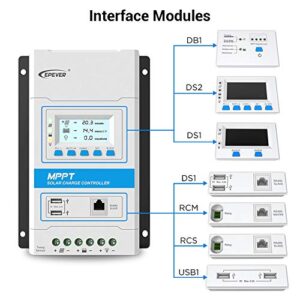 EPEVER 40A MPPT Solar Charge Controller 12V/24V Auto Solar Panel Charge Regulator with LED&LCD Display Double USB Port and MT50 Remote Meter Temperature Sensor RTS & PC Communication Cable RS485