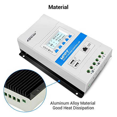 EPEVER 40A MPPT Solar Charge Controller 12V/24V Auto Solar Panel Charge Regulator with LED&LCD Display Double USB Port and MT50 Remote Meter Temperature Sensor RTS & PC Communication Cable RS485