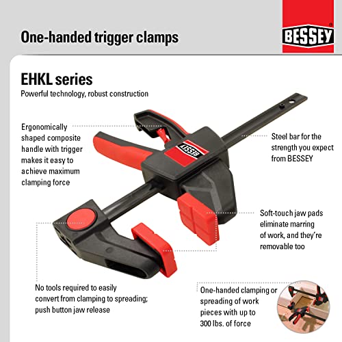 BESSEY EHK SERIES - 300 lb Clamping Force - 18 in - EHKL18 Trigger Clamp Set - 3.125 in. Throat Depth - Wood Clamps, Tools, & Equipment for Woodworking, Carpentry, Home Improvement, DIY