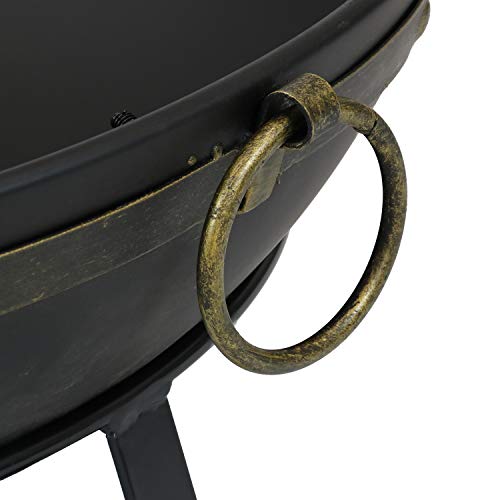 Sunnydaze 25-Inch Diameter Victorian Steel Outdoor Wood Burning Fire Bowl with Handles and Spark Screen - Outside Metal Backyard Bonfire Patio Fire Pit