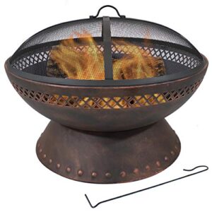 sunnydaze 25-inch chalice steel wood-burning fire pit with spark screen and poker - copper finish