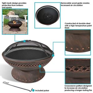 Sunnydaze 25-Inch Chalice Steel Wood-Burning Fire Pit with Spark Screen and Poker - Copper Finish