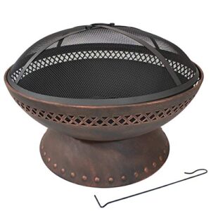 Sunnydaze 25-Inch Chalice Steel Wood-Burning Fire Pit with Spark Screen and Poker - Copper Finish