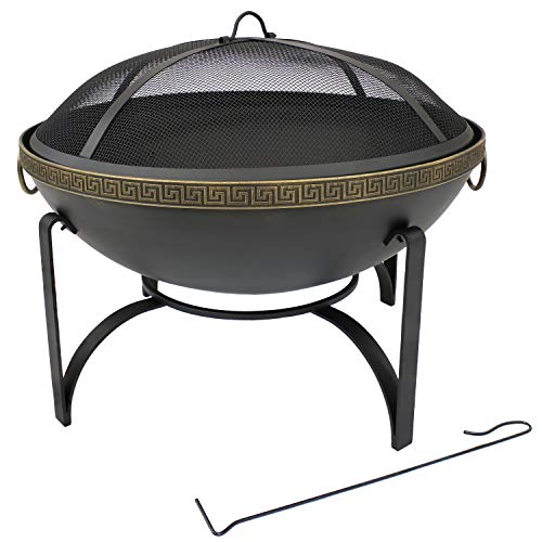 Sunnydaze 26-Inch Diameter Contemporary Steel Outdoor Wood Burning Fire Bowl with Handles and Spark Screen - Outside Metal Backyard Bonfire Patio Fire Pit