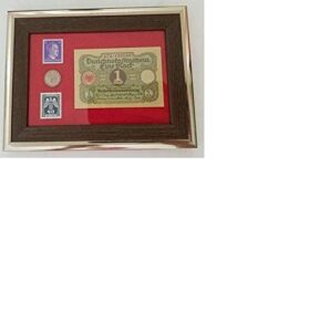 1939 various mint marks ww2 rare german 1 rp coin with stamps & 1 mark bill in disp frame 1pf seller perfect uncirculated