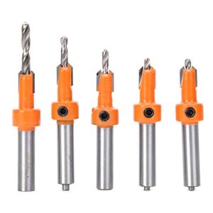 5 Pcs Countersink Drill Bits Set Wood Hole Drill Bit Woodworking Holes Screw Drilling Self Taping Drill Bit Carpentry Tool with Hex Key Wrenches for DIY Home Building Engineering