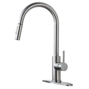 vakitap kitchen faucets brushed nickel,modern kitchen sink faucet with pull-down sprayer single handle stainless steel sink faucet for kitchen with deck plate