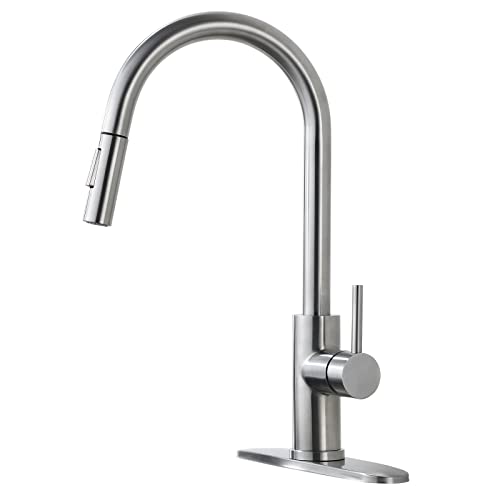 VAKITAP Kitchen Faucets Brushed Nickel,Modern Kitchen Sink Faucet with Pull-Down Sprayer Single Handle Stainless Steel Sink Faucet for Kitchen with Deck Plate