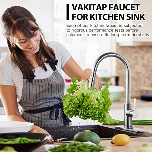 VAKITAP Kitchen Faucets Brushed Nickel,Modern Kitchen Sink Faucet with Pull-Down Sprayer Single Handle Stainless Steel Sink Faucet for Kitchen with Deck Plate