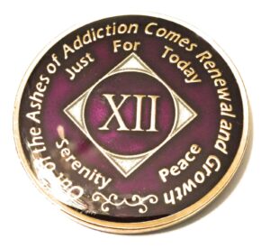 recovery line 12 year na deep purple & gold tri plate medallion -chip, coin, token