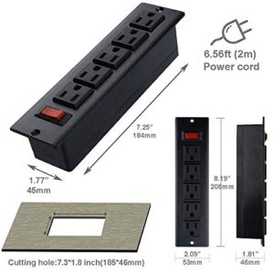 Desk Outlets Recessed Power Strip Without USB Ports Mountable Power Strip Under Desk Power Charging Station with 5AC Outlets Black