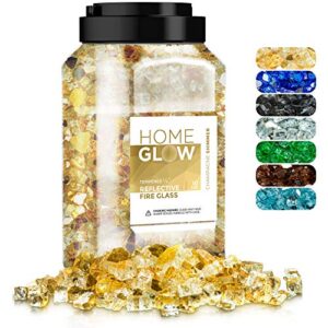 homeglow fire glass. gold 1/2 inch. reflective tempered glass rocks for gas or propane fire pit or fireplace. 10 pounds.