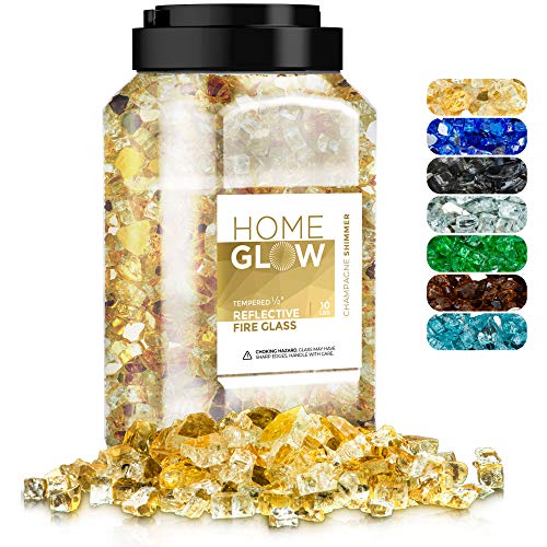 HOMEGLOW Fire Glass. Gold 1/2 inch. Reflective Tempered Glass Rocks for Gas or Propane Fire Pit or Fireplace. 10 Pounds.