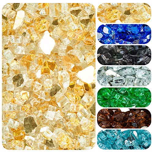 HOMEGLOW Fire Glass. Gold 1/2 inch. Reflective Tempered Glass Rocks for Gas or Propane Fire Pit or Fireplace. 10 Pounds.