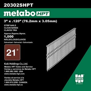 Metabo HPT Framing Nails | 3 Inch x 0.120 | 21 Degree | Full Round Head | Ring Shank | Hot Dipped Galvanized | 1,000 Count | 20302SHPT