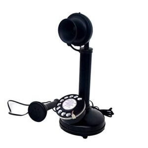 Antique Replica Rotery Dial Home Decor Candlestick Antique Finish Desk Telephone (Black 1)