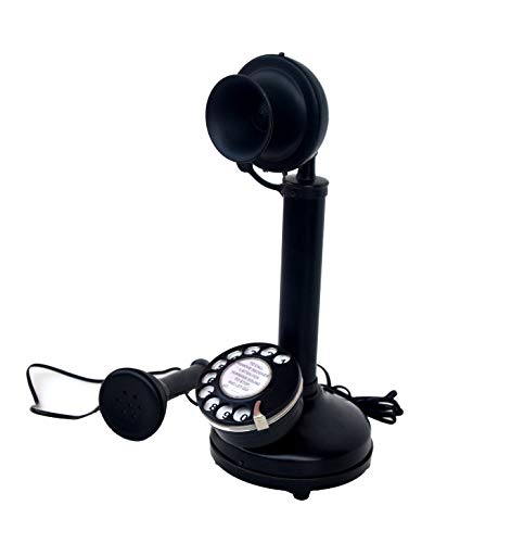 Antique Replica Rotery Dial Home Decor Candlestick Antique Finish Desk Telephone (Black 1)