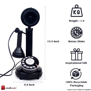 Antique Replica Rotery Dial Home Decor Candlestick Antique Finish Desk Telephone (Black 1)