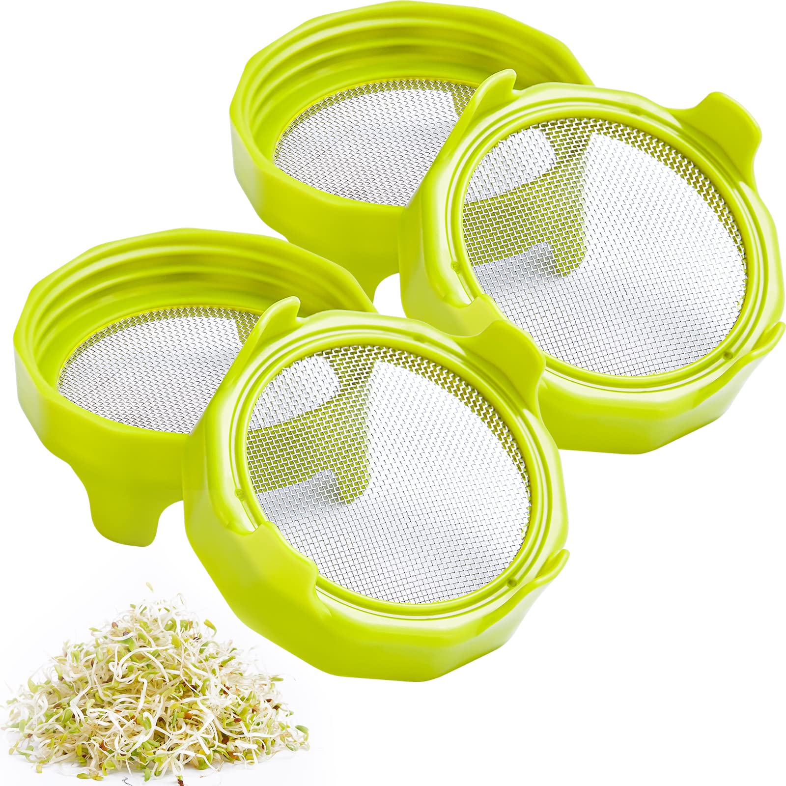 Sprouting Lids, Plastic Sprout Lid with Stainless Steel Screen for Wide Mouth Mason Jars, Germination Kit Sprouter Sprout Maker with Stand Water Tray Grow Bean Sprouts, Broccoli Seeds, Alfalfa, Salad