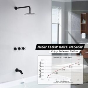 3 Handle Tub Shower Faucet,Matte Black Bathtub Faucet Set with Waterfall Tub Spout,Tub and Shower Trim Kit with Valve,SUMERAIN