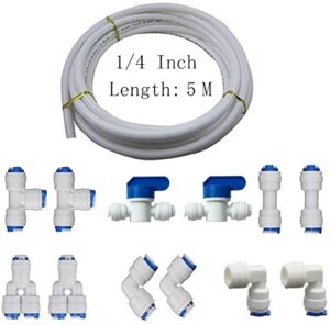 mattox 1/4" quick connect water purifiers tube fittings for ro water reverse osmosis system pack of 12（ball valve+y+l+i+t type）+5 meters（16 feet） tubing hose pipe for ro water reverse osmosis system