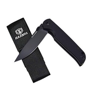 harnds vanguard ck7207 folding knife compact edc with d2 steel blade pocket knife g10 handle with thumb stub liner lock and reversible two-position pocketclip (black titanium+stonewash+black)