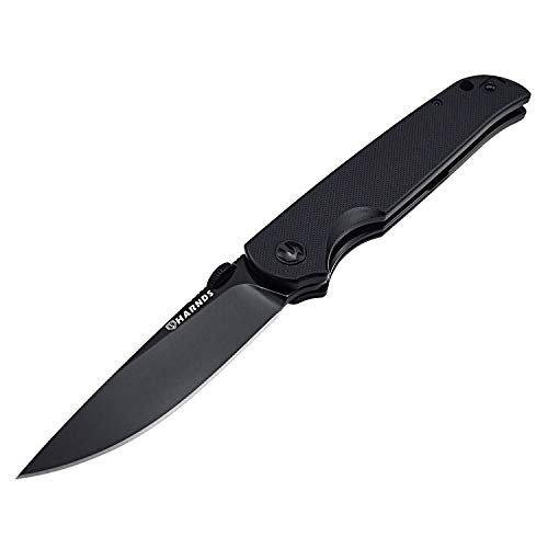 Harnds Vanguard CK7207 Folding Knife Compact EDC with D2 Steel Blade Pocket Knife G10 Handle with Thumb Stub Liner Lock and Reversible two-position Pocketclip (black titanium+stonewash+black)