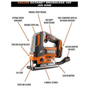 Ridgid 18-Volt OCTANE Cordless Brushless Jig Saw (Tool Only), (Bulk Packaged, Non-Retail Packaging) (Renewed)