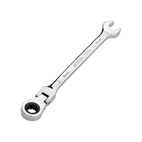 Jetech 8mm Flexible Head Gear Wrench, Industrial Grade Flex Ratcheting Spanner Made with Forged, Heat-Treated Cr-V Alloy Steel, Full Polished 12 Point Flex-Head Ratchet Combination Wrench, Metric