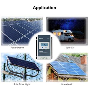 EPEVER 20A MPPT Solar Charge Controller 12/24VDC Automatically Identifying System Voltage with Backlight LCD Display Fit for Lead-Acid and Lithium Batteries