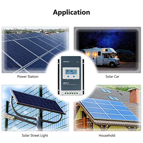 EPEVER 20A MPPT Solar Charge Controller 12/24VDC Automatically Identifying System Voltage with Backlight LCD Display Fit for Lead-Acid and Lithium Batteries