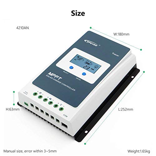 EPEVER 20A MPPT Solar Charge Controller 12/24VDC Automatically Identifying System Voltage with Backlight LCD Display Fit for Lead-Acid and Lithium Batteries