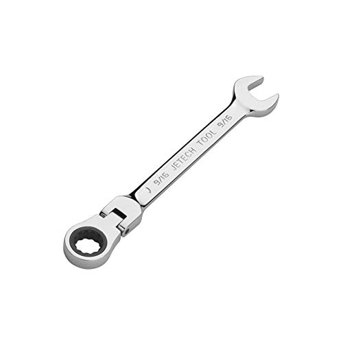 Jetech 9/16 Inch Flexible Head Gear Wrench, Industrial Grade Flex Ratcheting Spanner Made with Forged, Heat-Treated Cr-V Alloy Steel, Full Polished 12 Point Flex-Head Ratchet Combination Wrench, SAE