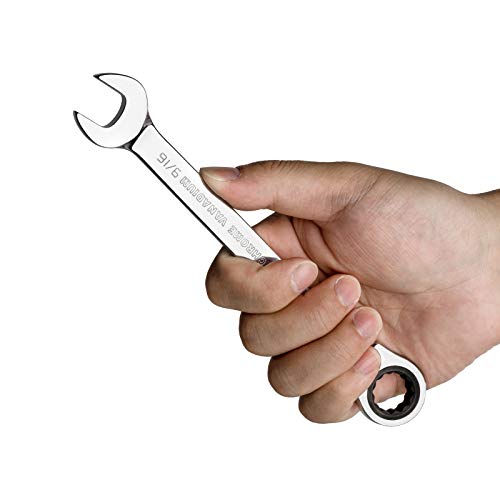 Jetech 9/16 Inch Flexible Head Gear Wrench, Industrial Grade Flex Ratcheting Spanner Made with Forged, Heat-Treated Cr-V Alloy Steel, Full Polished 12 Point Flex-Head Ratchet Combination Wrench, SAE