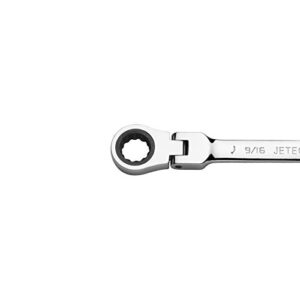 Jetech 9/16 Inch Flexible Head Gear Wrench, Industrial Grade Flex Ratcheting Spanner Made with Forged, Heat-Treated Cr-V Alloy Steel, Full Polished 12 Point Flex-Head Ratchet Combination Wrench, SAE