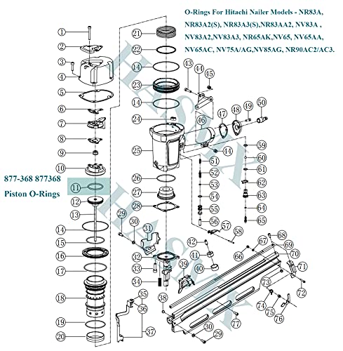 HASMX 10 Pack Piston O-Rings for Hitachi Replaces Part Numbers: 877-368, 877368 and Fits Hitachi Nailer Models: 83AA2, NR65AK, NR65AK(S), NR65AK2, NR83A, NR83A2, NR83A2(S), NR83A3, NR83A3(S), NR83AA