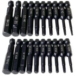 hex head allen wrench drill bit set (10pc metric & 10pc sae), ptslkhn , upgraded 1/4" quick release shank magnetic hex bit set - perfect for ikea type furniture