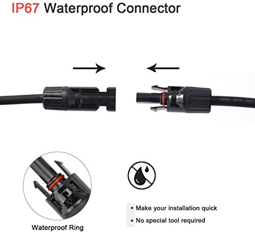 JHBOX 10AWG 1 x 20ft Solar Panel Extension Cable | Female and Male Connectors | Solar Connector Adaptor Kit Tool | DIY Panel Solar Kits for Home Shop RV Roof | TUV Certified