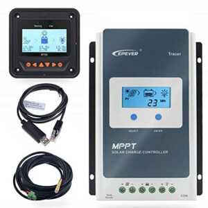 epever 40a mppt solar charge controller 12/24v dc tracer-an series charge controller with mt50 remote meter &temperature sensor &rs485 cable fit for lithium, sealed, agm battery negative grounded