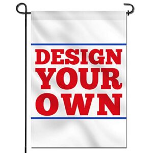 anley double sided custom garden flag 18 x 12.5 in with flag stand - print your own logo/design/words - weather proof & double stitched - customized garden flags banners (flagpole included)
