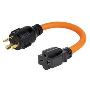 1ft nema l6-30p 30-amp twist locking plug male to 6-20r t-blade adapter, stw 12-awg 30a generator 250v to 20a 250v 6-20/15r adapter, l6-30 to 6-20r (6-15) adapter