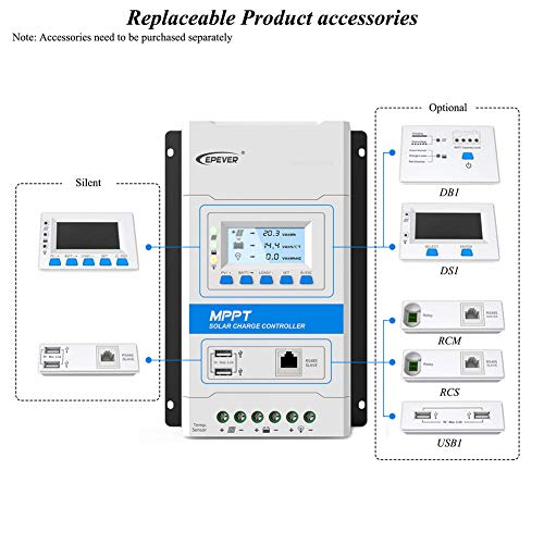 EPEVER Latest MPPT 40A Solar Charge Controller, 12V/24V TRIRON 4210N Intelligent Modular-Designed Regulator with Software Moblie APP - Updated Version of Tracer A/an Series