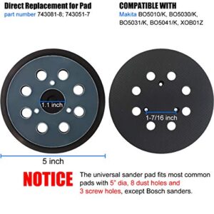 Replacement Sander Pad for Makita 743081-8, 743051-7 - Fit Makita BO5041/K, BO5010/K, BO5030/K, BO5031/K, XOB01Z Random Orbital Sanders - Standard 5" Hook and Loop Sander Pad