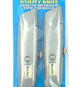 BRUFER 215027 Heavy Duty Metal Box Cutters with Retractable Blades - Bulk Pack of 2 Metal Utility Knives