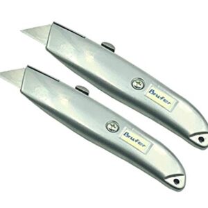 BRUFER 215027 Heavy Duty Metal Box Cutters with Retractable Blades - Bulk Pack of 2 Metal Utility Knives