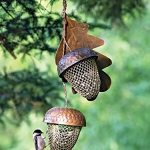 Gardener's Supply Company Acorn Bird Feeder | Sturdy Squirrel Proof Outdoor Garden Hanging Wild Bird Feeders | 2 Acorn Feeder, Metal Leaf & Hanger - Holds 2 Cups of Seed