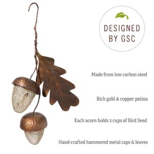 Gardener's Supply Company Acorn Bird Feeder | Sturdy Squirrel Proof Outdoor Garden Hanging Wild Bird Feeders | 2 Acorn Feeder, Metal Leaf & Hanger - Holds 2 Cups of Seed